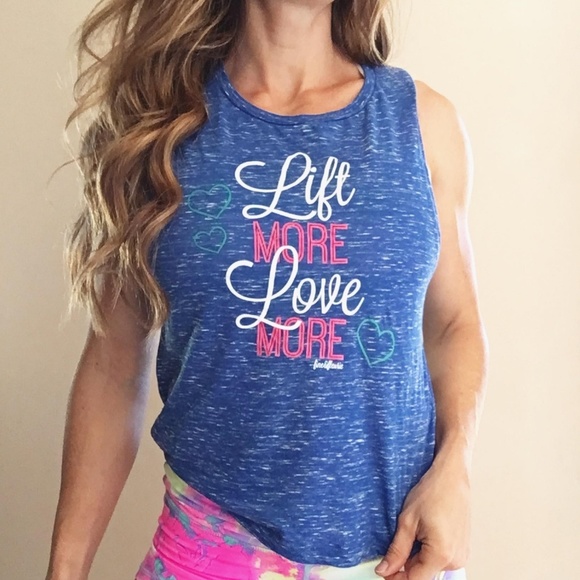 Lift More Love More Fitness Motivation Tank Blue - Picture 1 of 1
